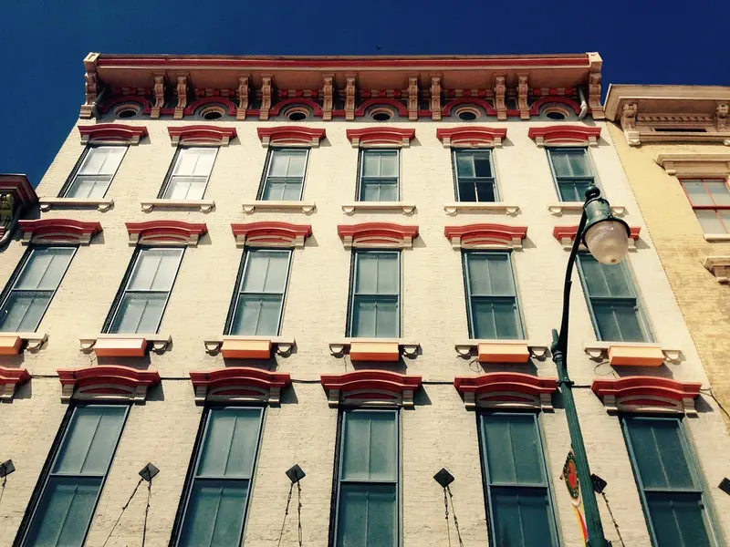 Restored Italianate storefront facade in Over-the-Rhine