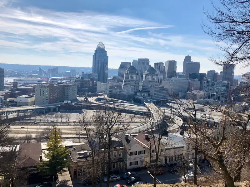 Downtown Cincinnati skyline seen from Mount Adams